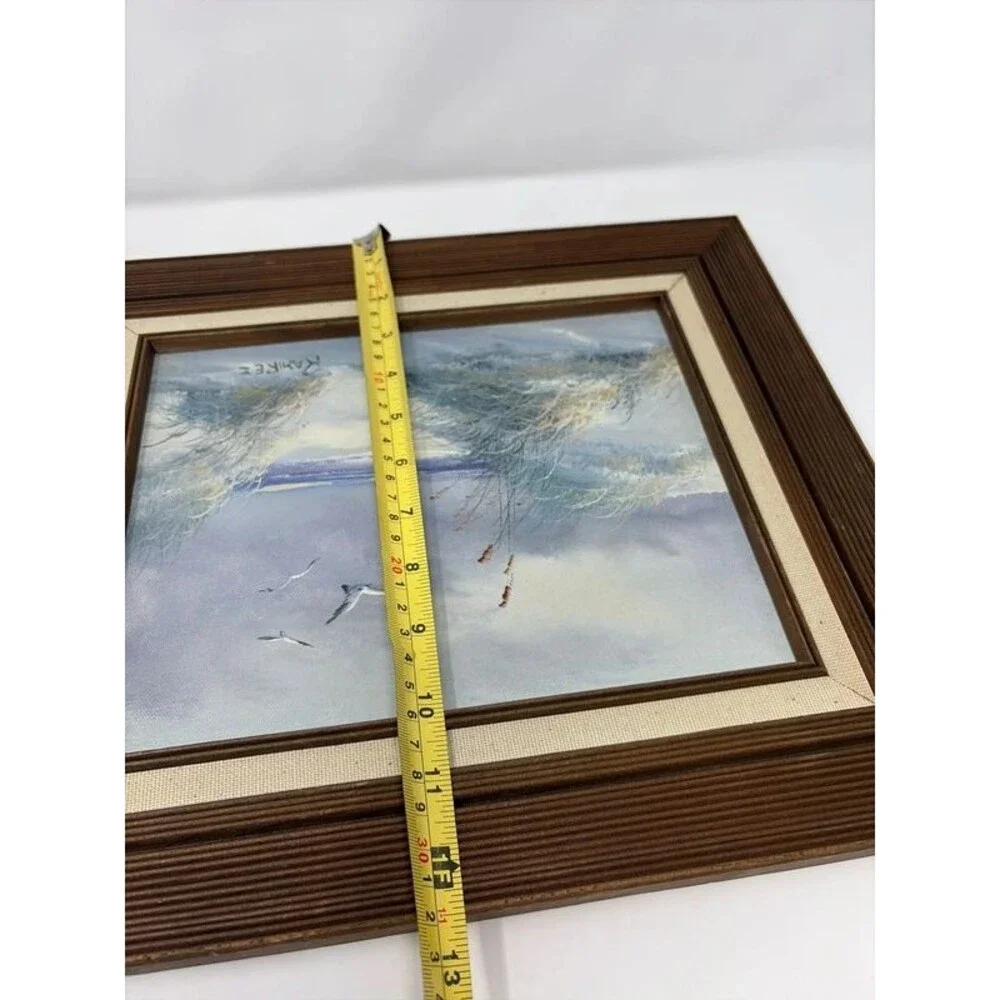 Vintage Ramirez Signed Beach Ocean Landscape Oil on Canvas Painting Mid Century